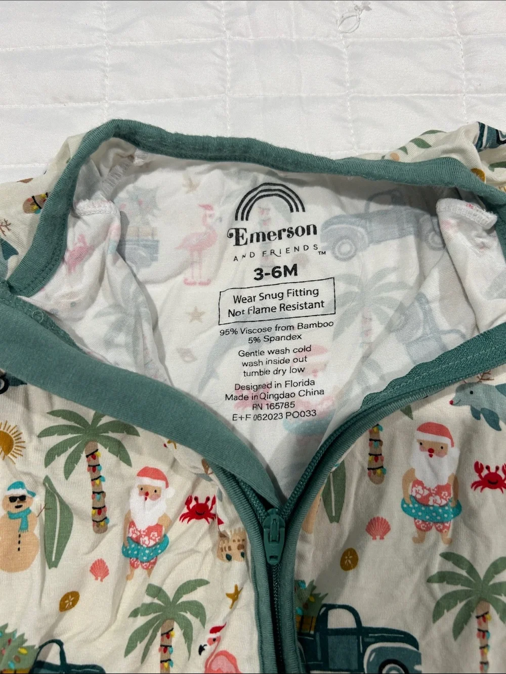 Cream Tropical-Print Footie with Green Trim - Kids One-Piece